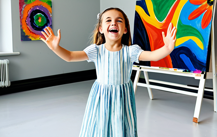 놀이치료와 신체놀이의 조화 - Child Expressing Emotions Through Art & Movement**
"A young child, fully clothed in modest attire, ...